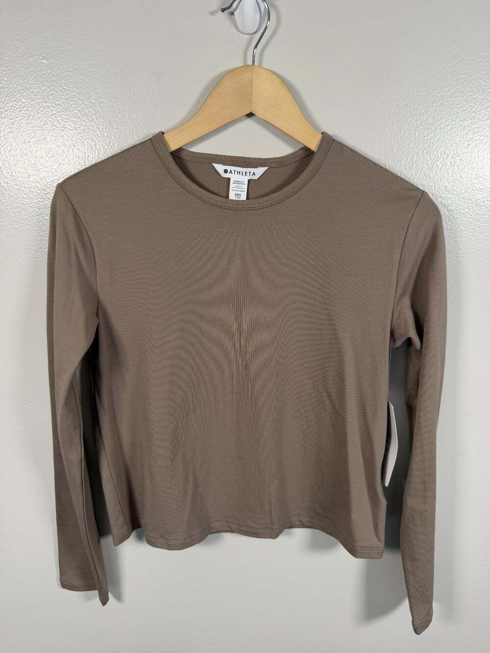 Athleta Essential Long Sleeve Crewneck Top Size XXS Brown Supima Cotton Knit